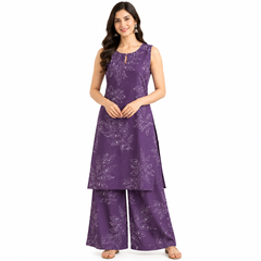 Stylish Co-Ord Set in Purple with Block Print
