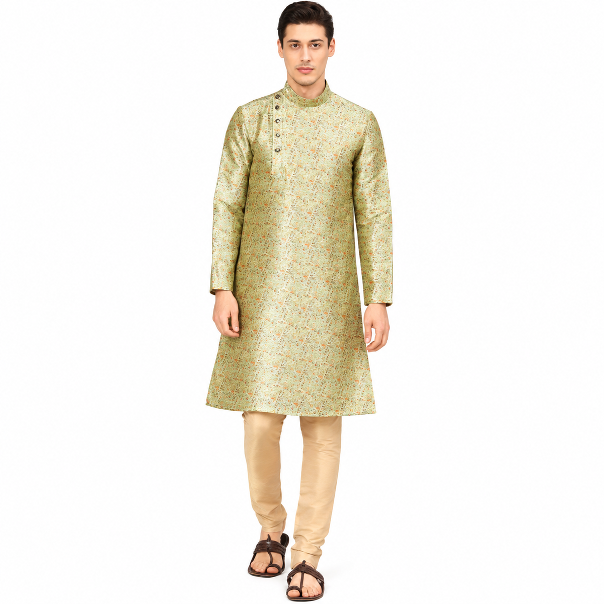 Shimmering Blended Kurta Set with Selfprint design
