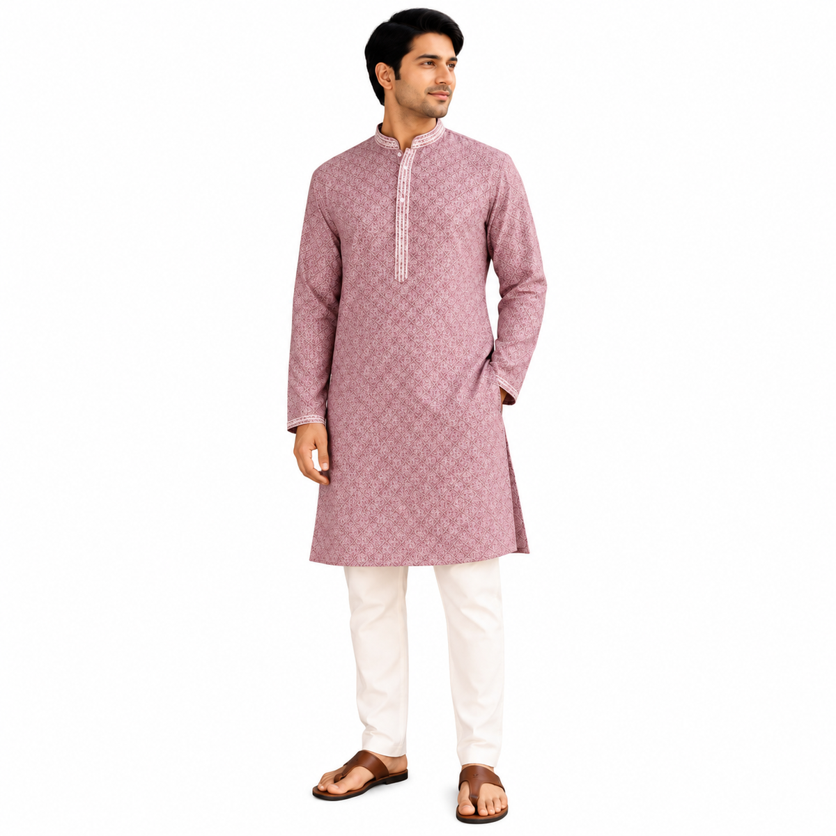 Silk Pinkish Purple and White Kurta with Shimmer