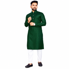 Green Blended Cotton Kurta Set with Thread Work