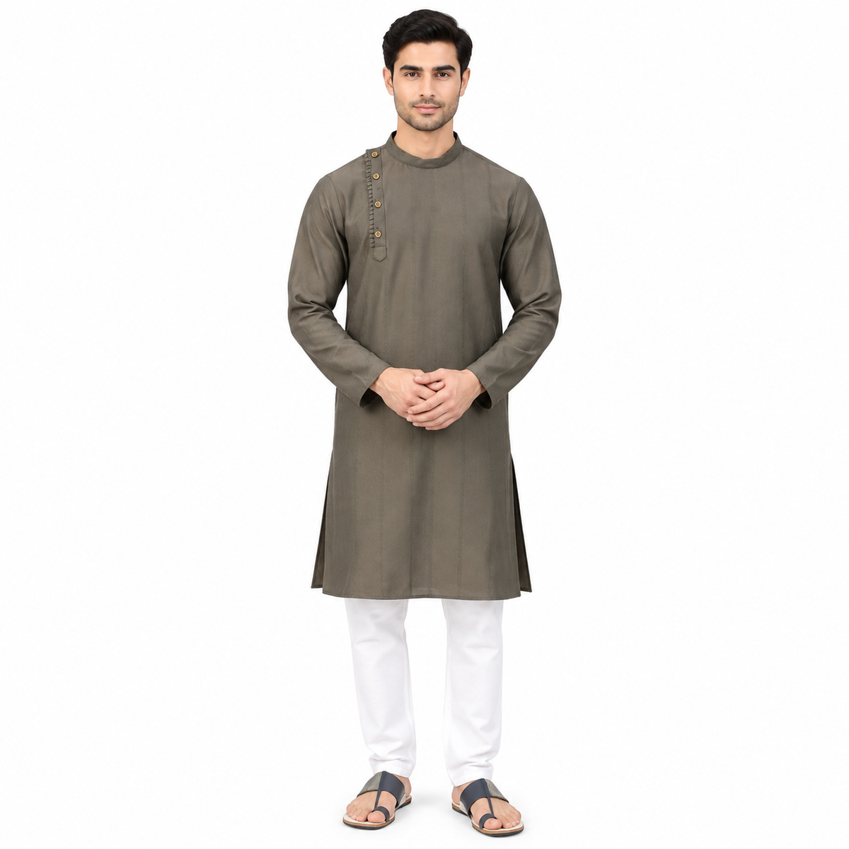 Stylish Grey Muslin Kurta Set