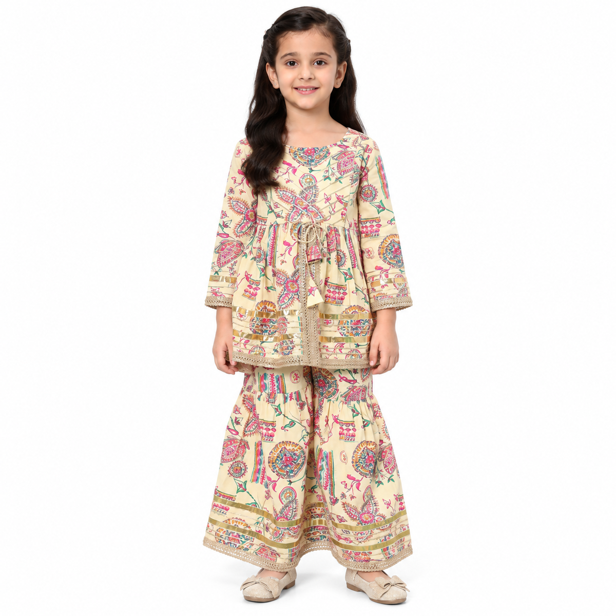 Cream Floral Kurta & Sharara Set – Elegant Festive Ensemble