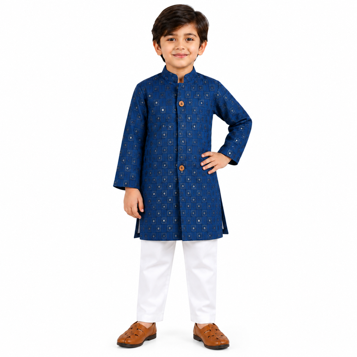 Blue Shimmer Kurta with White pants