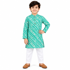 Green Lehriya Kurta Set Boy