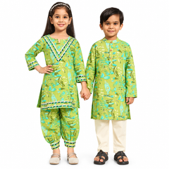 Turquoise Garden Print Twinning Set Girls and Boys