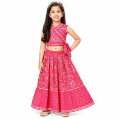 Pink Embroidered Lehenga Choli Set with Wrap Style Top
