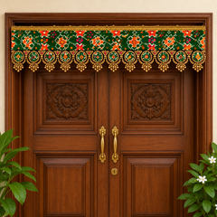 Handcrafted Emerald Heritage Toran with Antique Gold Bead Embellishments