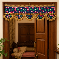 Handcrafted Navy Blue & Pink Lotus Floral Toran with Antique Gold Bead Embellishments