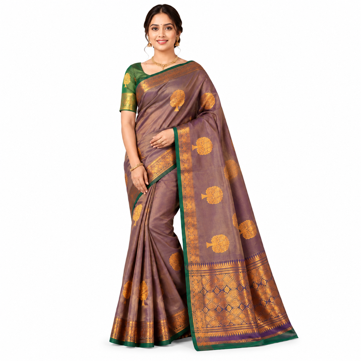 Royal Purple Gadwal Silk Saree with Gold Border