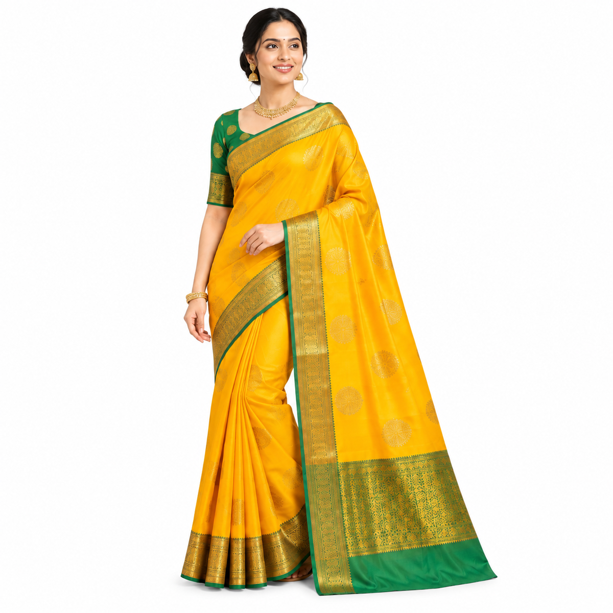 Elegant Yellow Gadwal Silk Saree