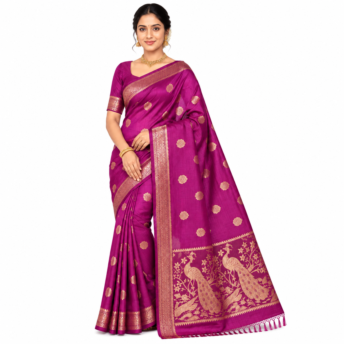Classic Purple Raw Silk Saree with Golden Zari Border