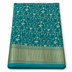 Graceful Green Crepe Chiffon Saree with Floral Print & Zari Border