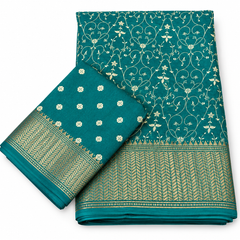 Graceful Green Crepe Chiffon Saree with Floral Print & Zari Border
