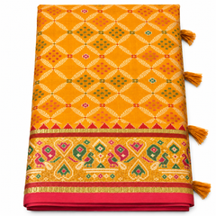 Vibrant Yellow Patan Patola Saree with Red Traditional Border