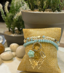 Bohemian Stackable Multilayer Bracelet, White Pearls Charm Butterfly Beaded Bracelet