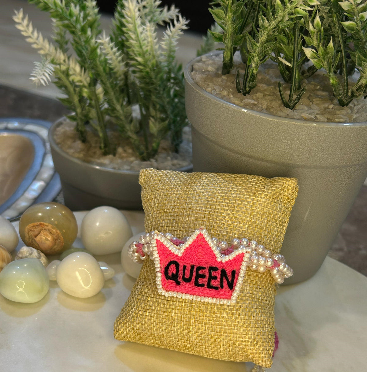 Handmade Vibrant Pink Queen Charm Bracelet