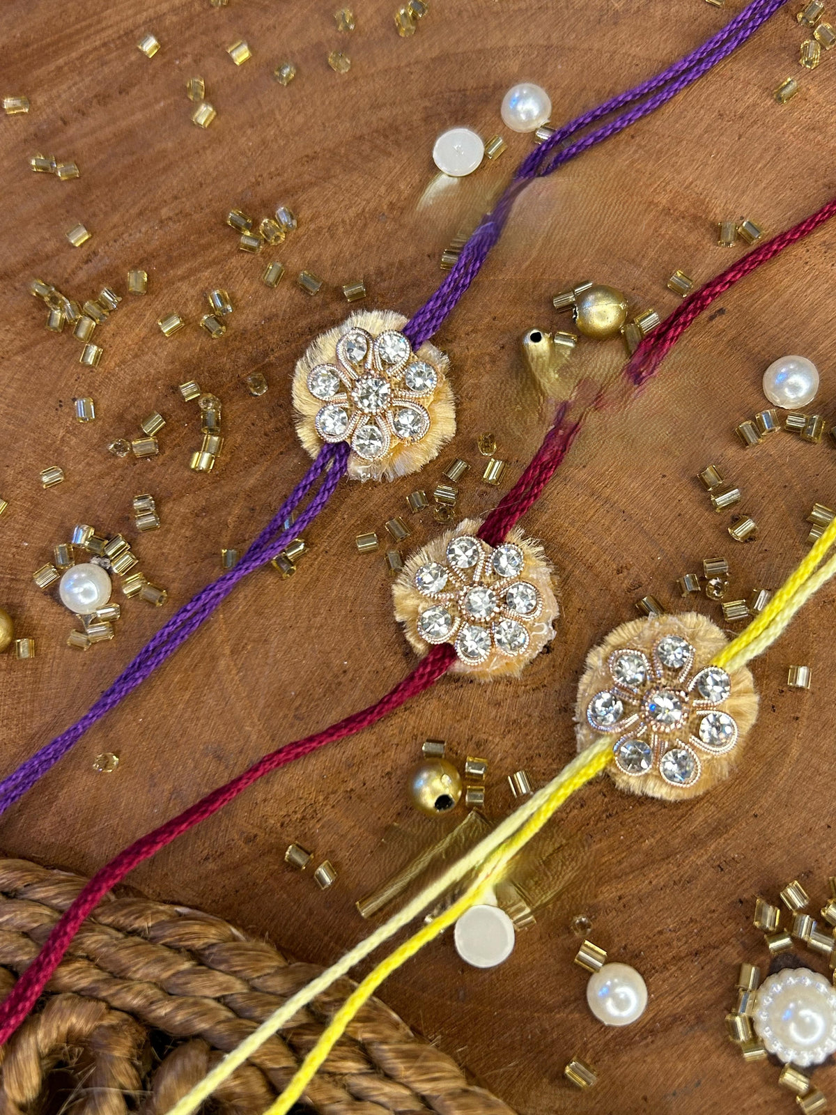 White Stones Floral Rakhi Bracelet