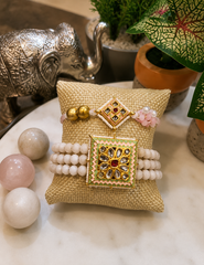 Pair of Handcrafted Blush Kundan Rakhis with Pearl Beads