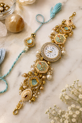 Handcrafted Designer Rakhi Bracelet Watch with Pearl & Kundan Embellishments