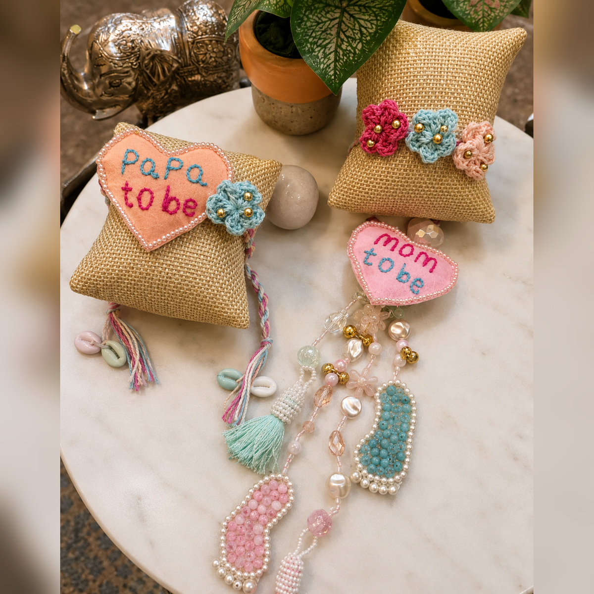 Handcrafted Mom & Dad to-Be Celebration Bracelet Set