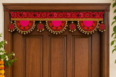 Handcrafted Pink & Orange Traditional Toran with Antique Gold Bead Embellishments