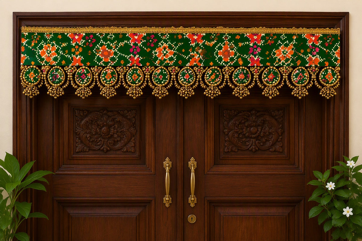 Handcrafted Emerald Heritage Toran with Antique Gold Bead Embellishments