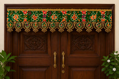 Handcrafted Emerald Heritage Toran with Antique Gold Bead Embellishments