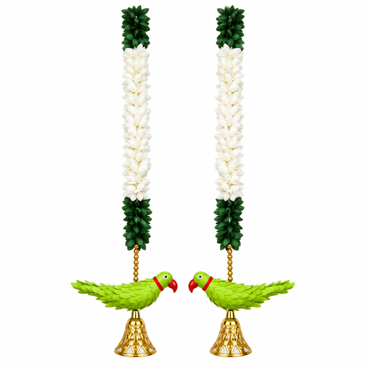 Green Jasmine Floral Parrot Bell Door Hangings – Set of 2