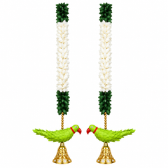 Green Jasmine Floral Parrot Bell Door Hangings – Set of 2