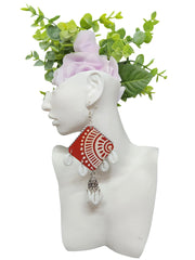 Dangling Red Diamond Shaped Earrings with Shells