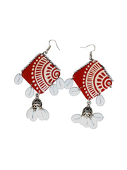Dangling Red Diamond Shaped Earrings with Shells