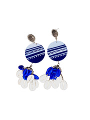 Elegant Blue Round  Earrings with Shells