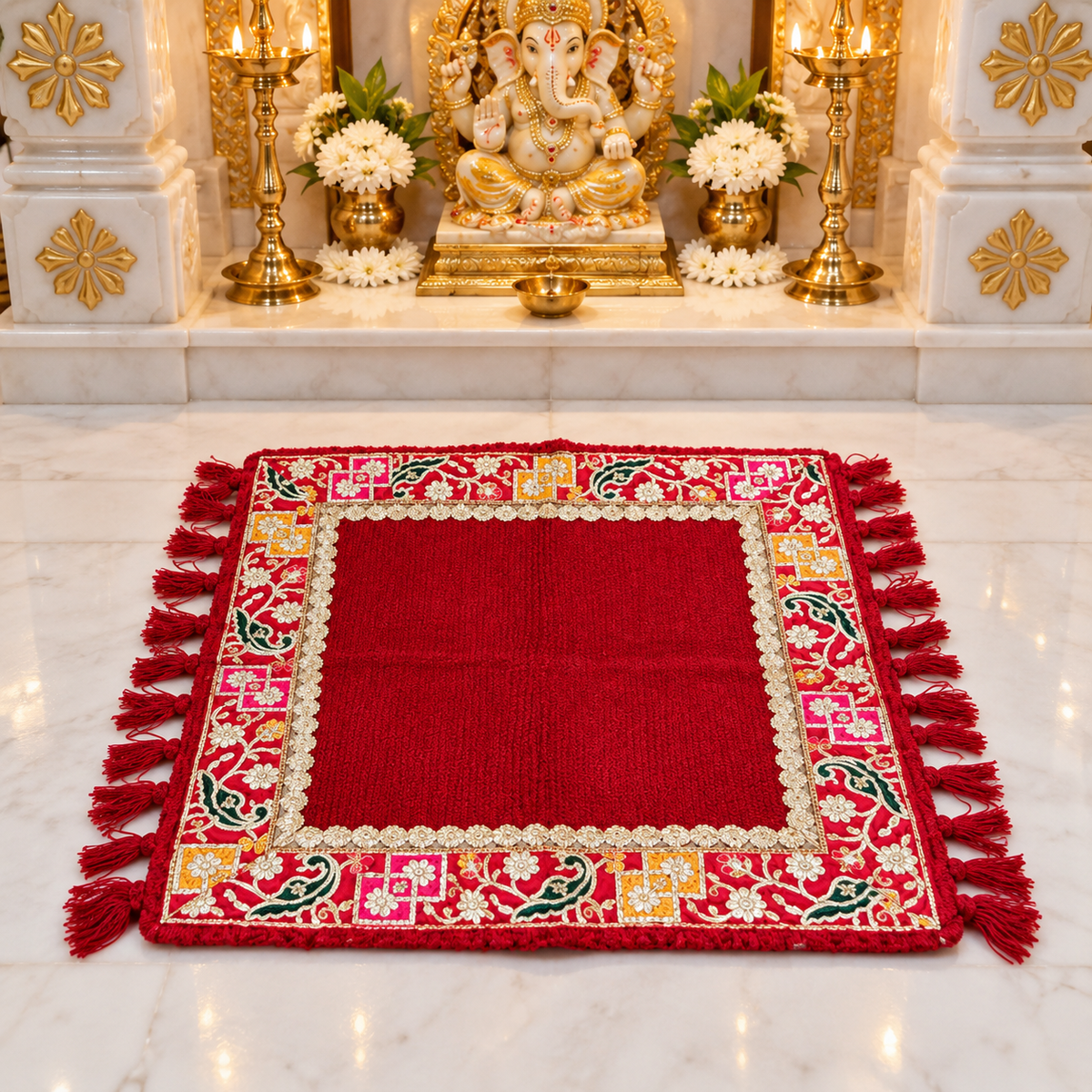 Maroon Peacock Royal Puja Mat