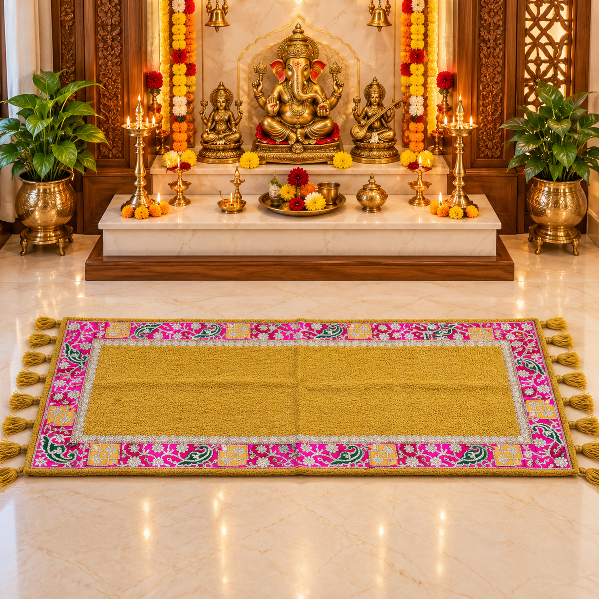 Yellow Peacock Royal Puja Mat