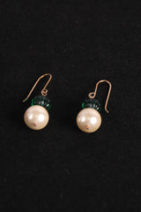 Plush Pearl and Green Stone Earrings