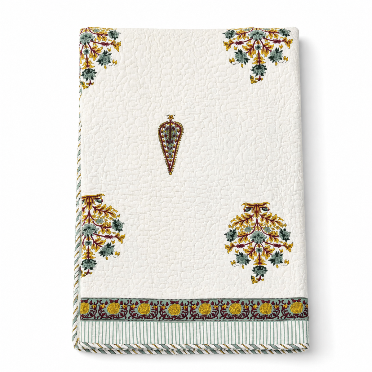 Green and White Jaipur Quilt Set with Pillowcase