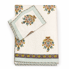 Green and White Jaipur Quilt Set with Pillowcase