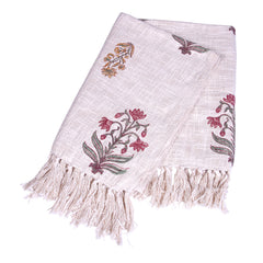 Handcrafted Floral Cotton Throw with Tassel Fringe