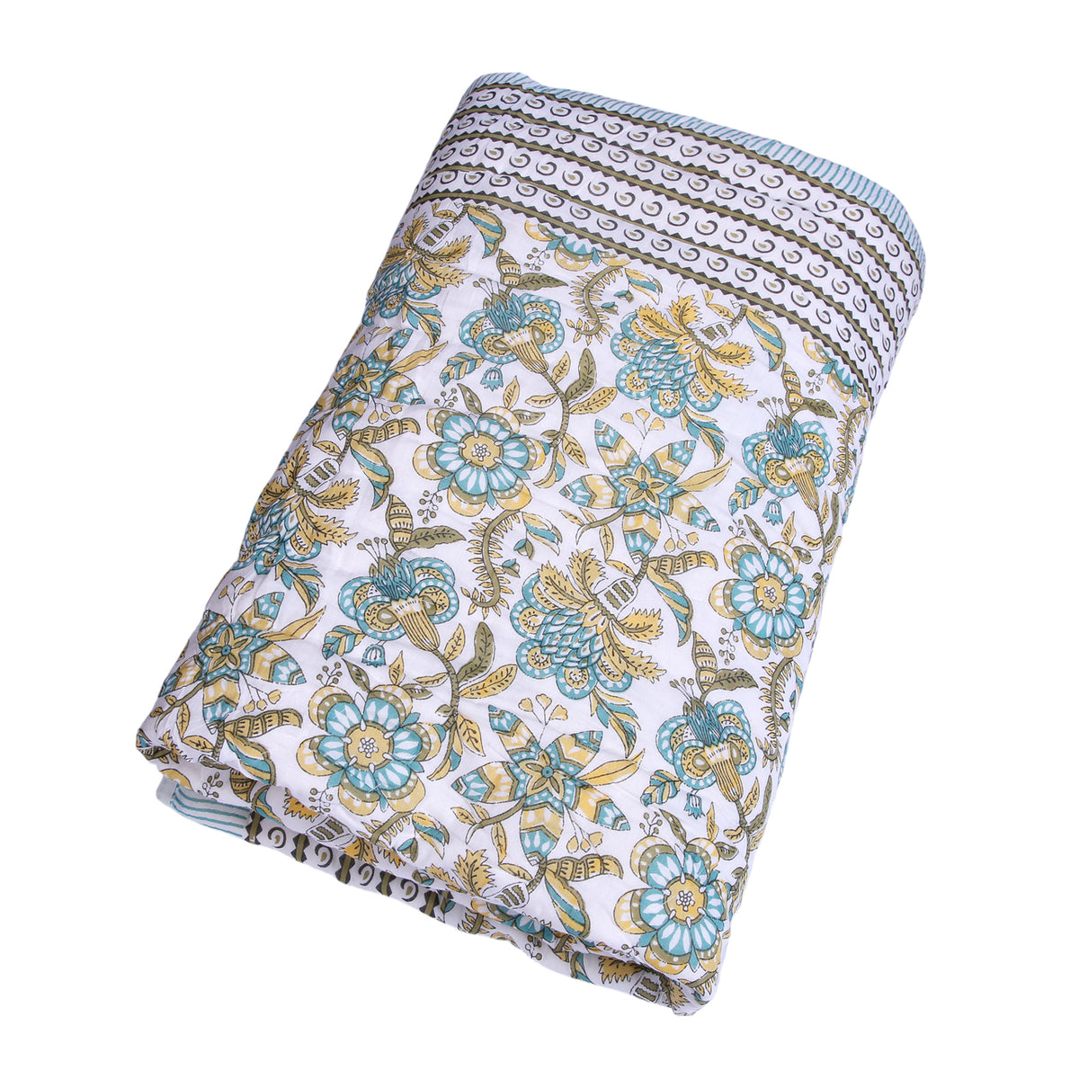 Single Quilt Set of 2 with Teal & Mustard Floral Print