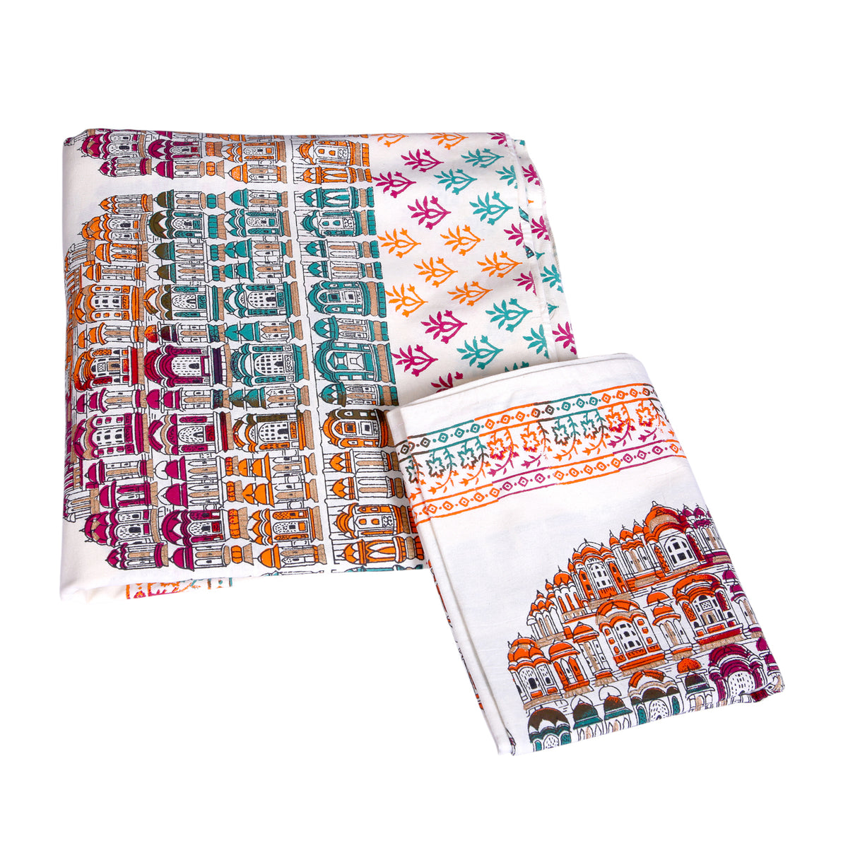 Handcrafted Cotton Bedding Set with Multicolour Architectural Print