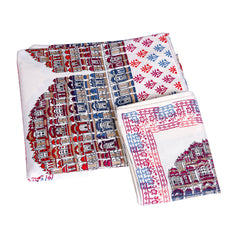 Handcrafted Cotton Bedding Set with Red & Blue Architectural Print