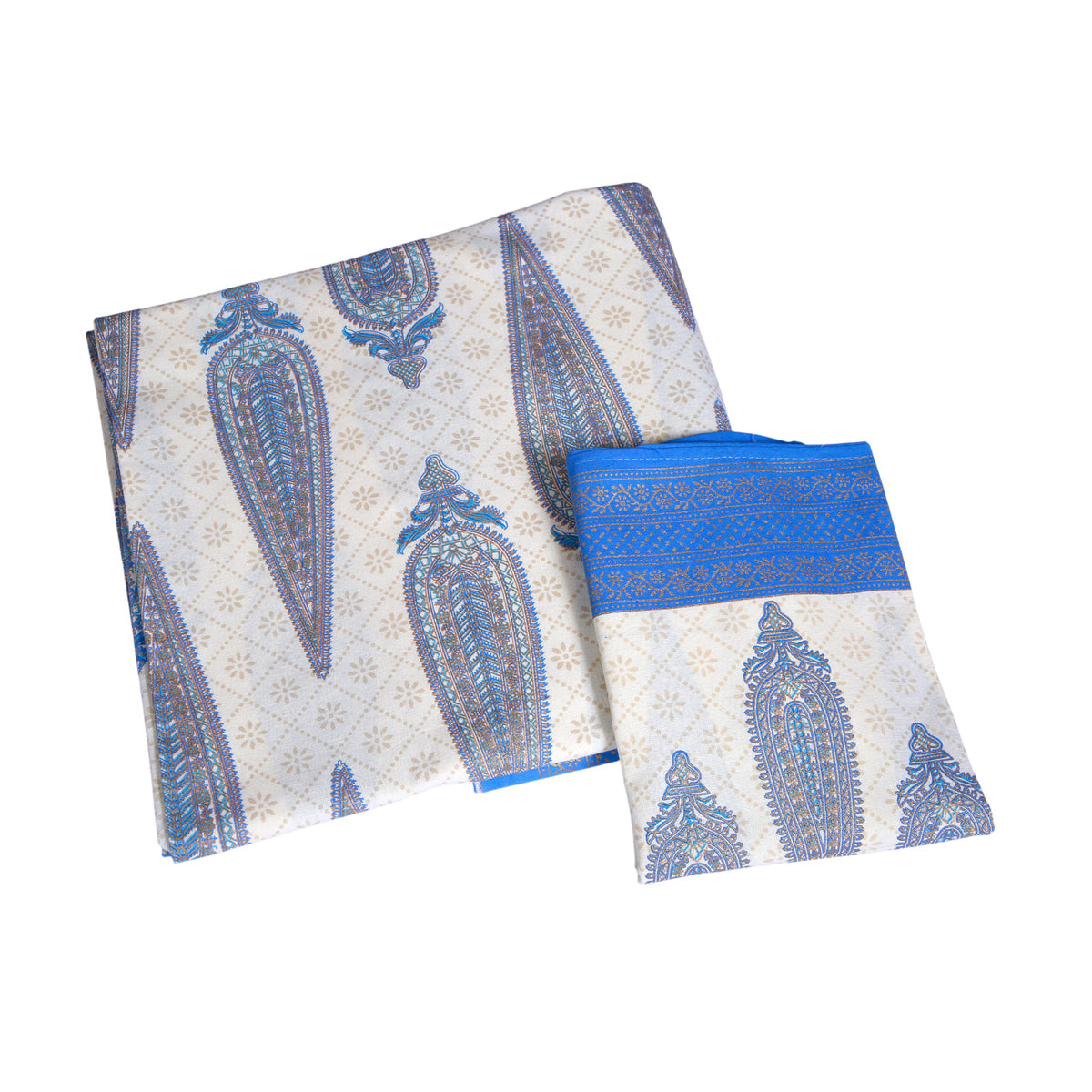Ivory & Royal Blue Paisley Printed Bedsheet Set
