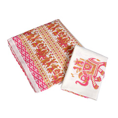 Ivory, Pink & Mustard Elephant Motif Printed Bedsheet Set