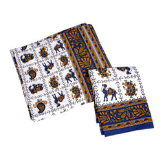 Handcrafted Cotton Bedding Set with Blue Camel & Paisley Print
