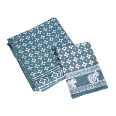 Teal Elephant Border Block Print Cotton Bedsheet Set