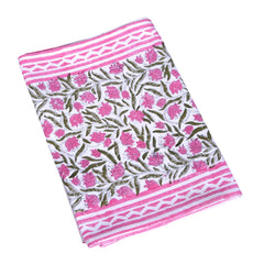 Pink Rose Floral Block Print Cotton Table Runner