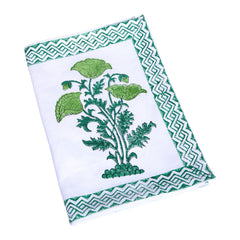 Green Botanical Border Block Print Cotton Table Runner