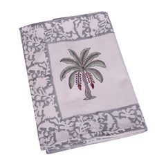 Grey Palm Tree Block Print Cotton Table Runner