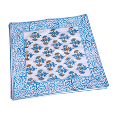 Blue Paisley Border Block Print Cotton Cushion Cover Set of 5