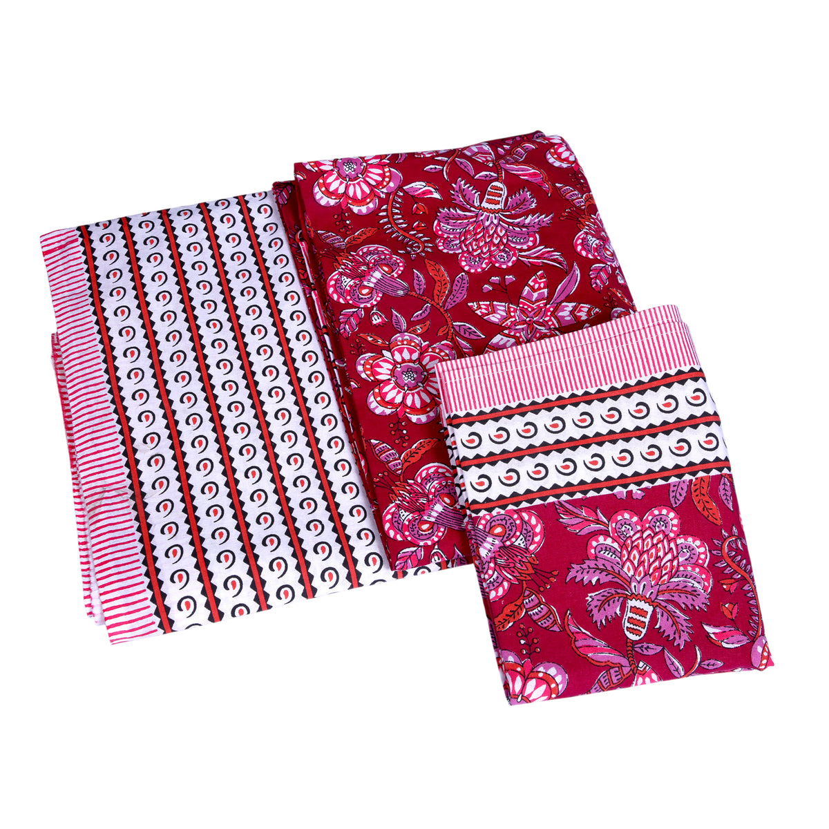 Ruby Floral Stripe Cotton Double Bedsheet